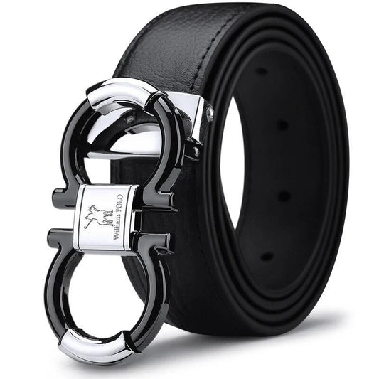 Men's Solid Genuine Leather Buckle With Automatic Ratchet Leather