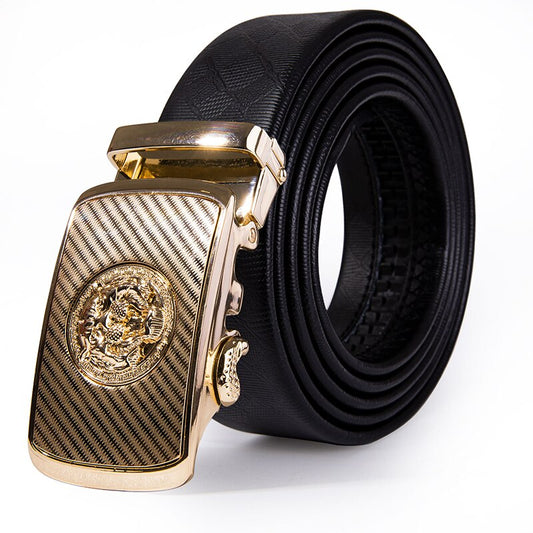 Hi-Tie Brand Men's Belt Black Simple Business Style Genuine leather Ratche Belt Fashion Solid Leather Belts for Men Waist