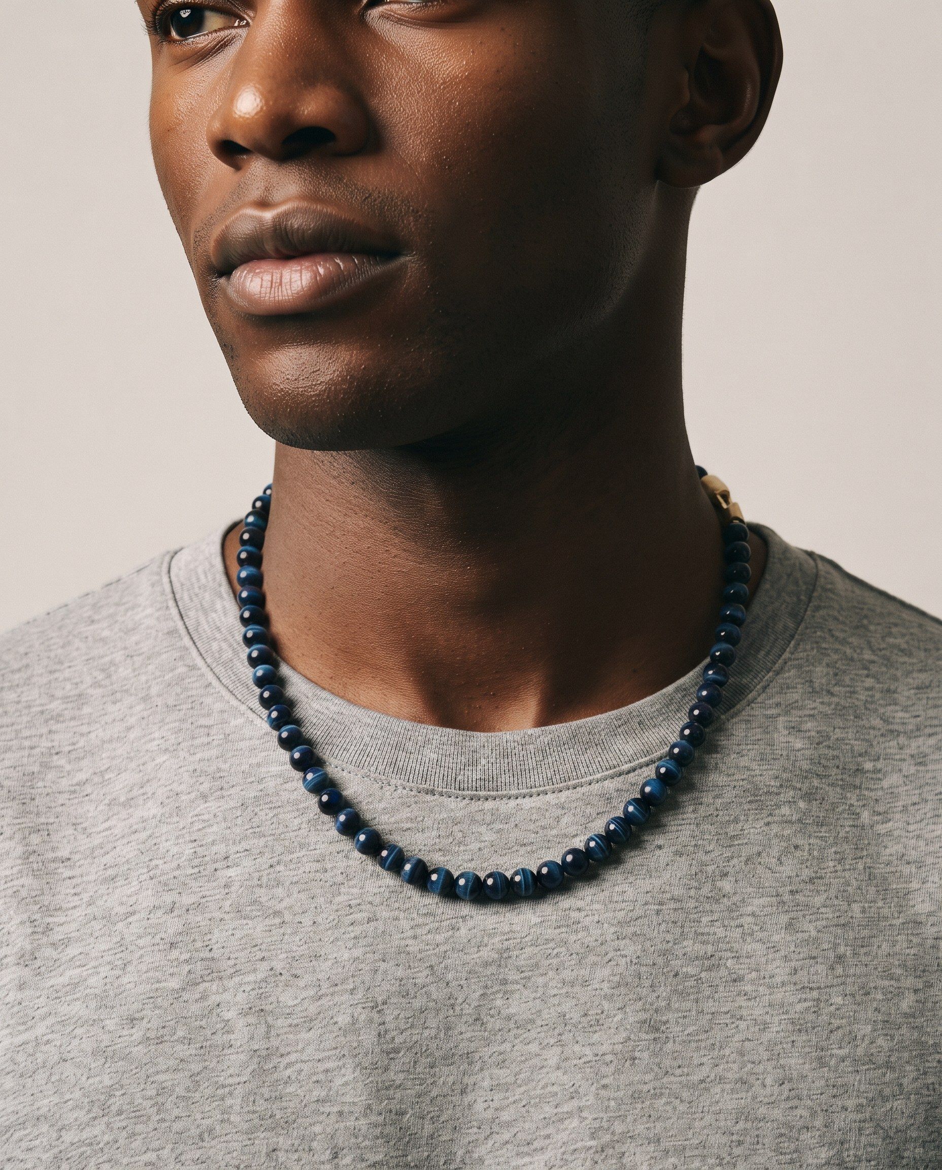 Tide Blue Tiger's Eye necklace, worn