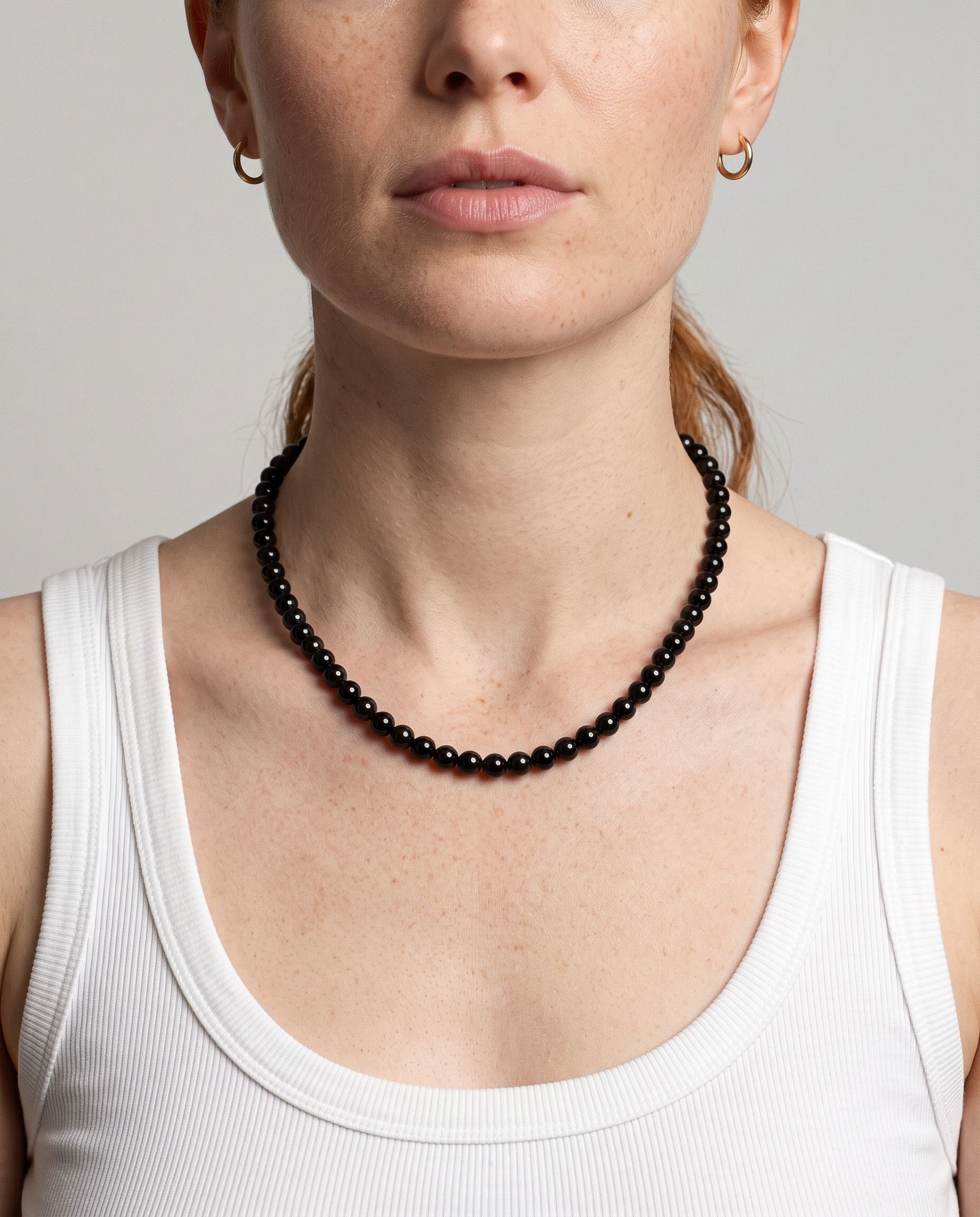Noir Black Onyx necklace, worn