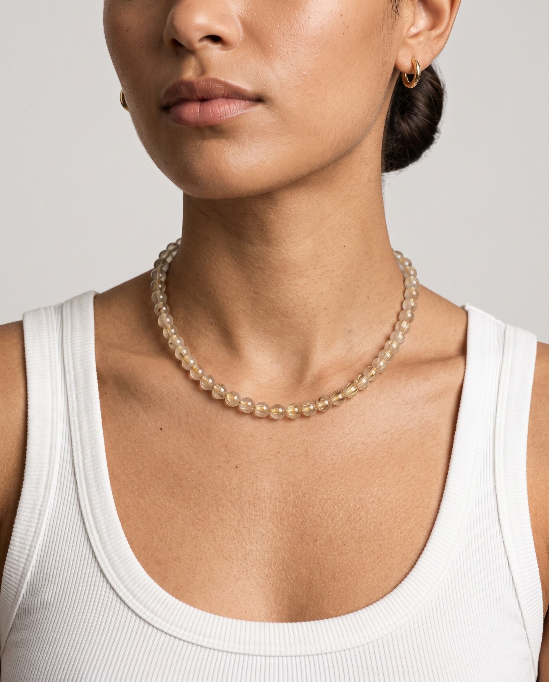 Gilt Rutile Quartz necklace, worn