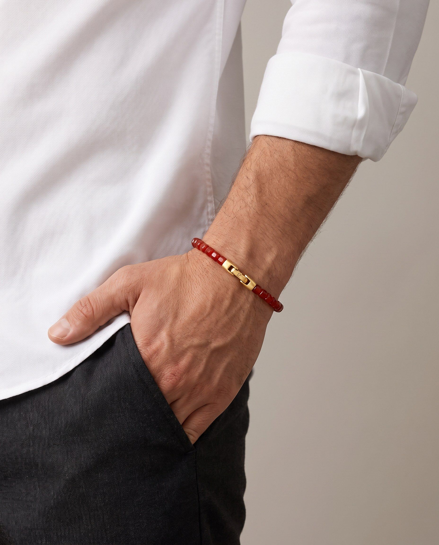 Ember Red Agate bracelet, worn