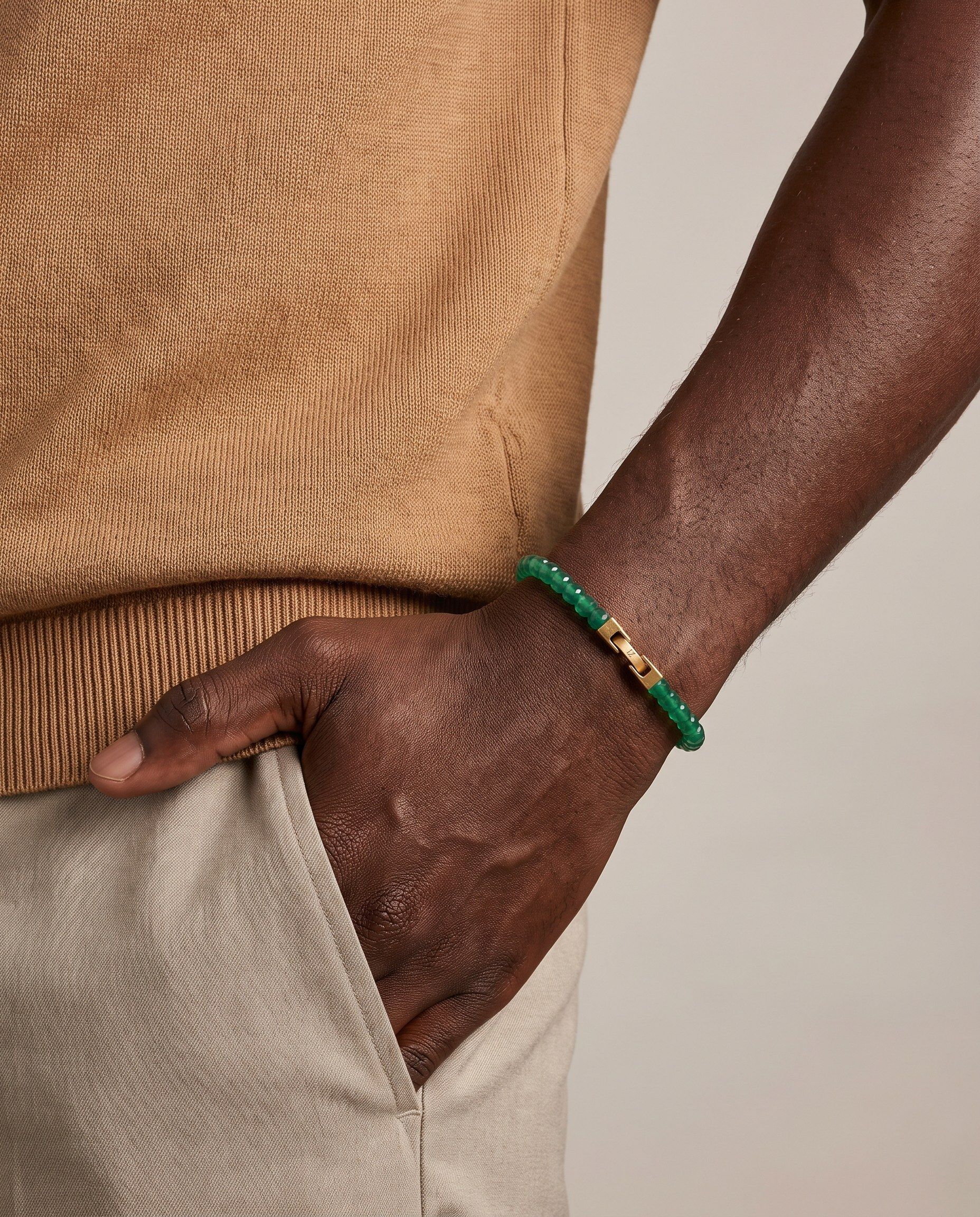 Sage Green Agate bracelet, worn