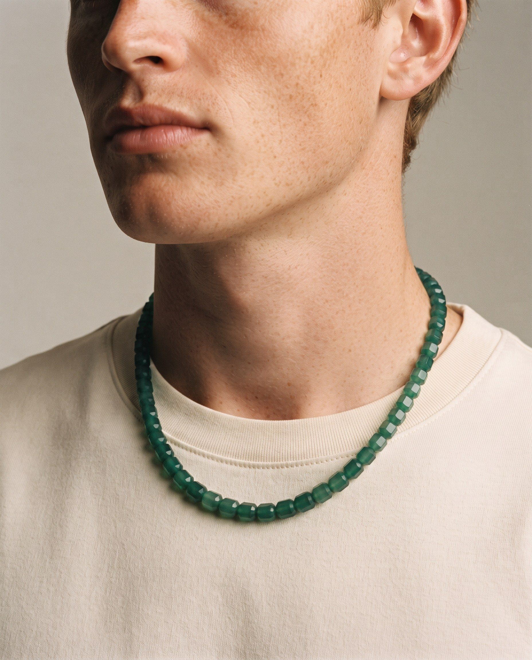 Sage Green Agate necklace, worn