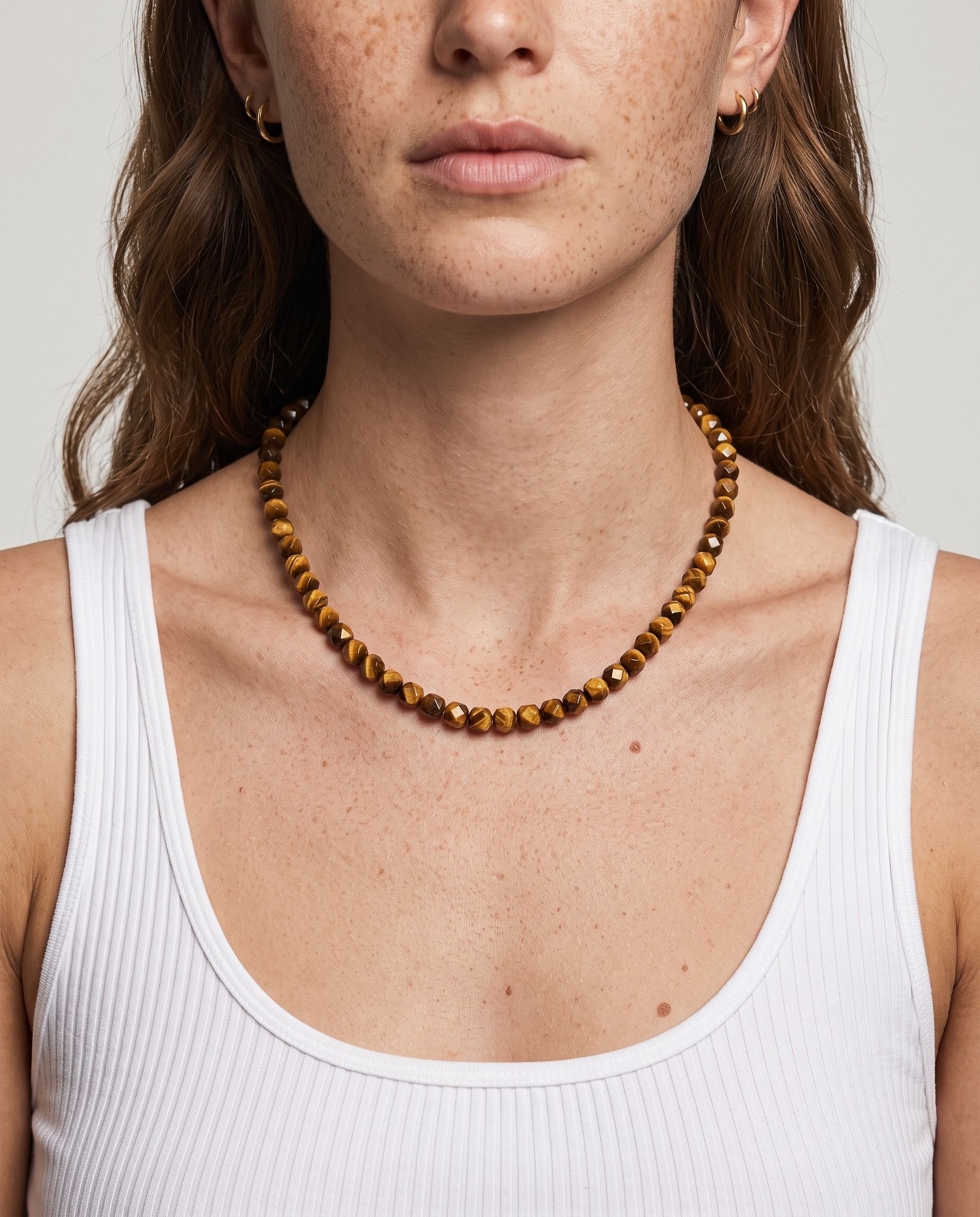 Honey Tiger's Eye necklace, worn