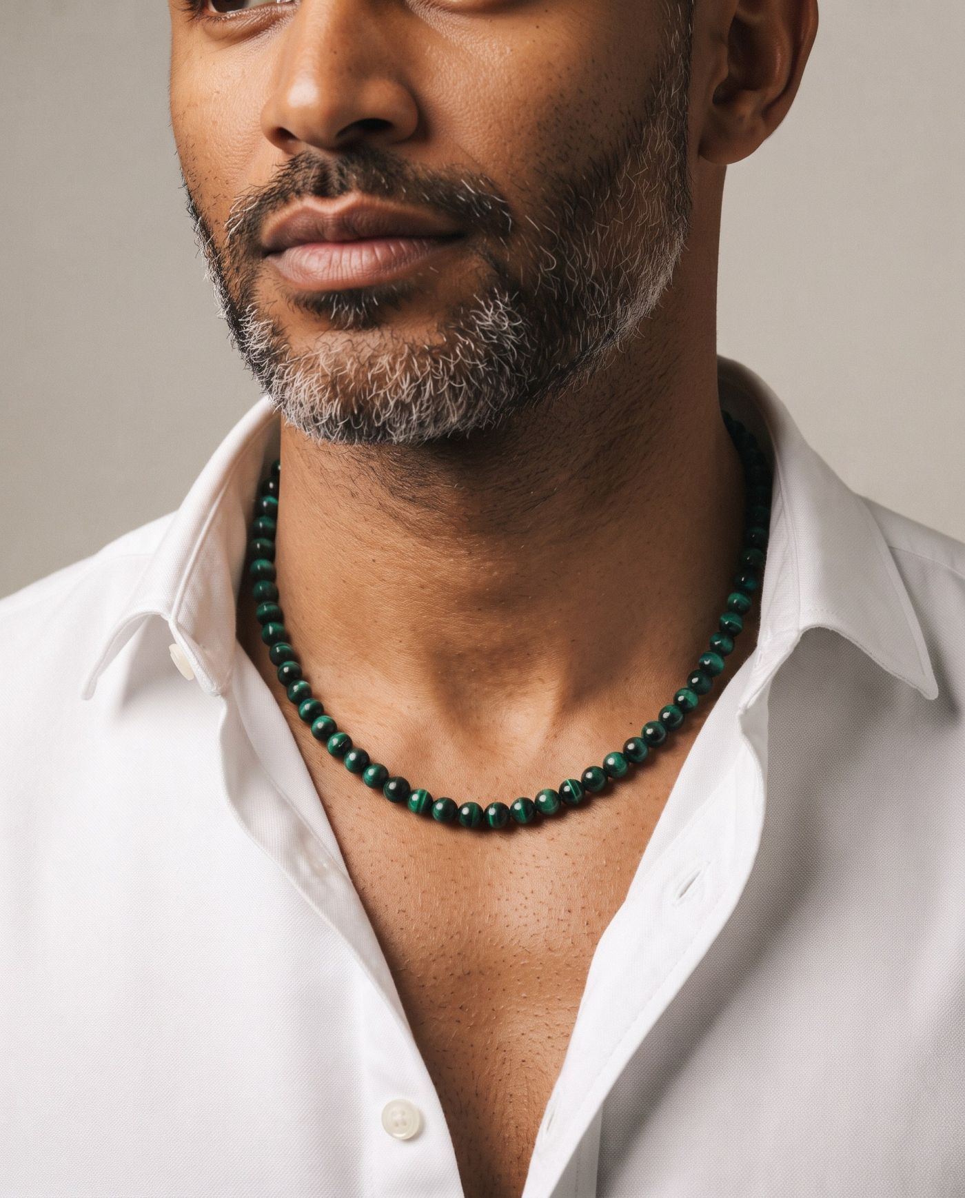 Fern Green Tiger's Eye necklace, worn