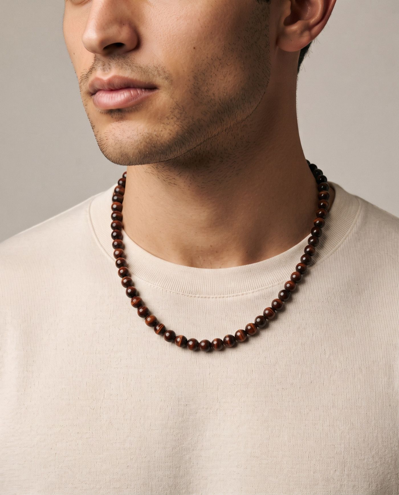 Mocha Coffee Tiger's Eye necklace, worn