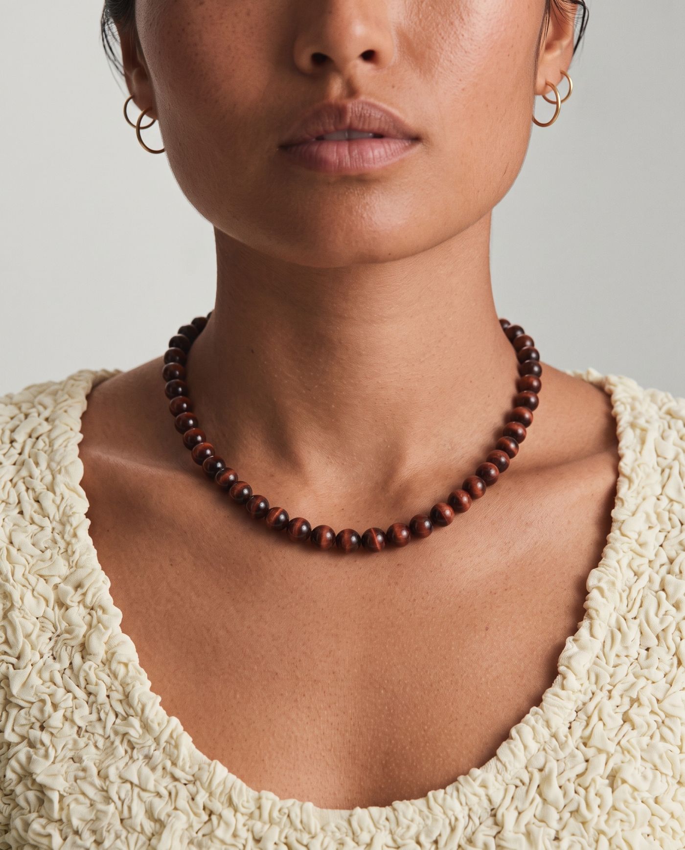 Mocha Coffee Tiger's Eye necklace, worn