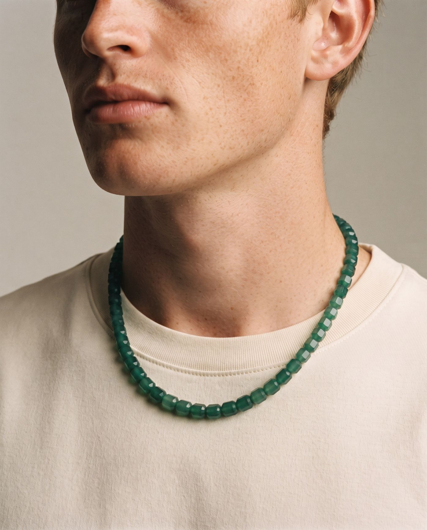 Sage Green Agate necklace, worn