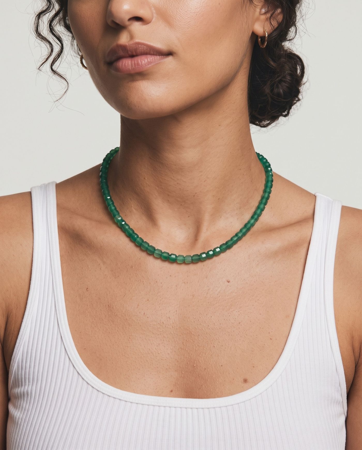 Sage Green Agate necklace, worn
