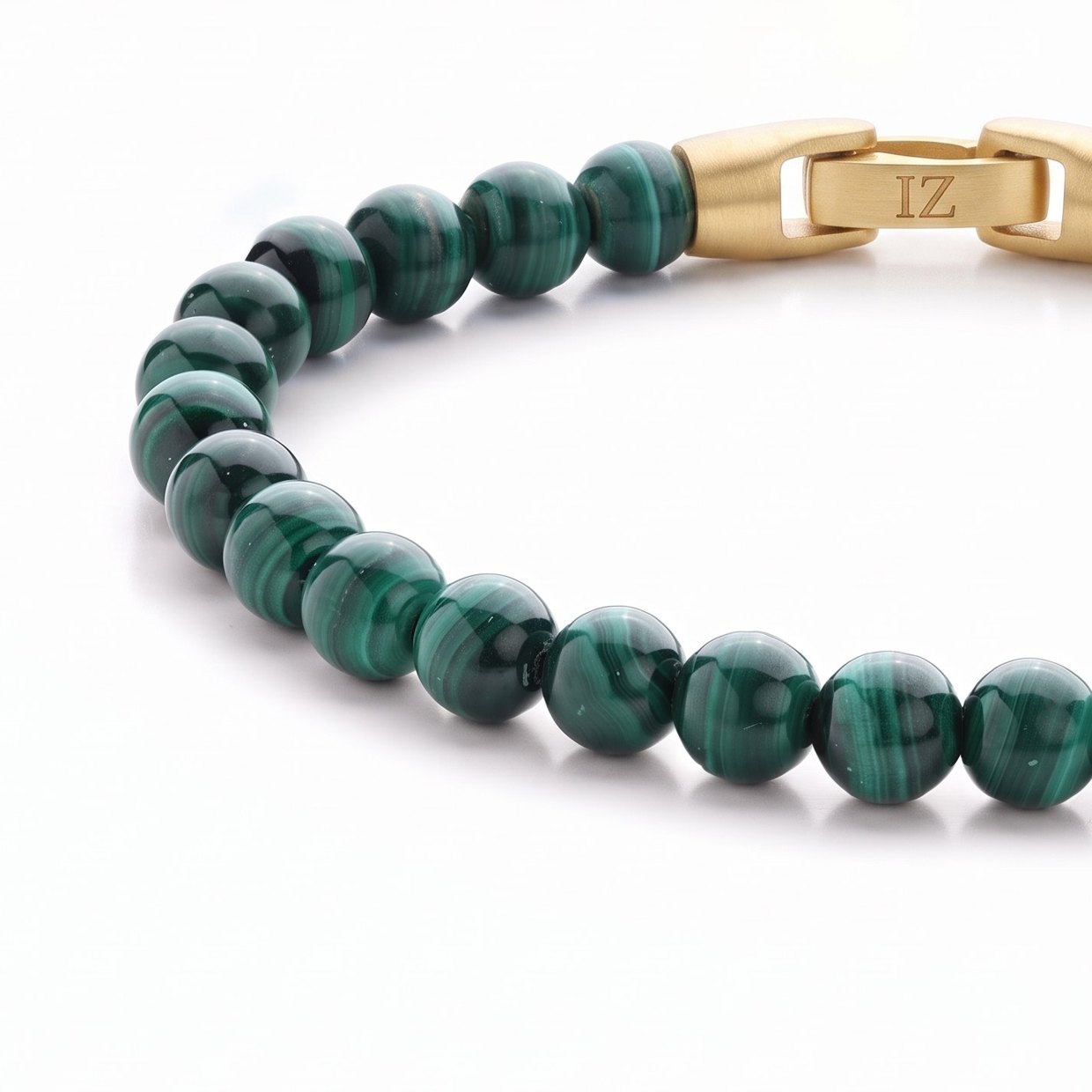 Close-up of natural malachite beads