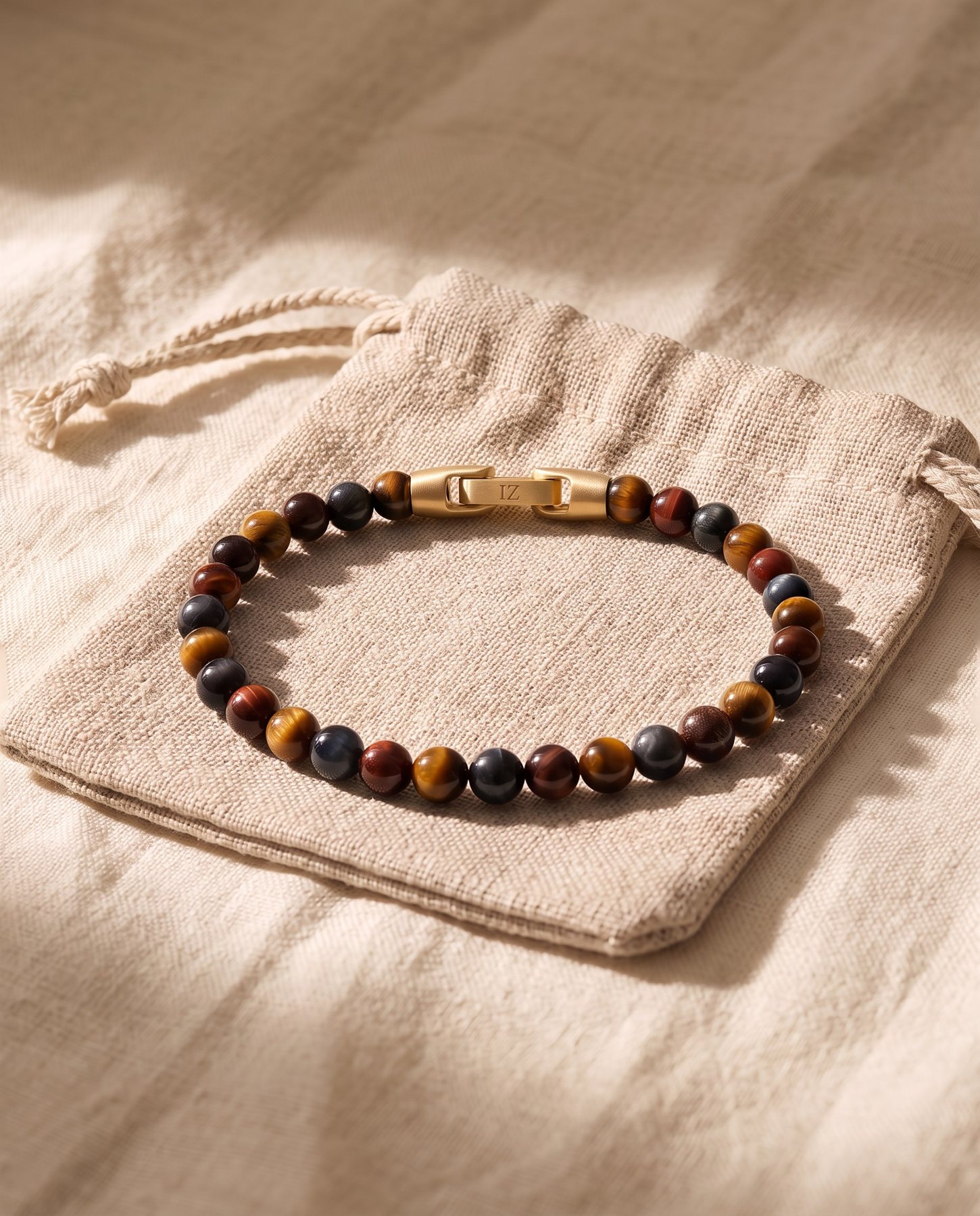 Finished bracelet on a linen pouch